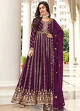 Purple Color Embroidered Georgette Abaya Style Suit