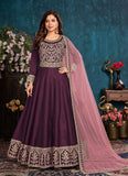 Purple Embroidered Art Silk Anarkali Salwar Suit