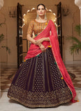 Purple Georgette Wedding Wear Embroidered Lehenga Choli