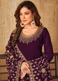Purple Resham And Embroidered Anarkali Suit In Georgette Fabric