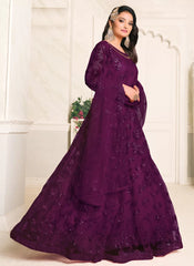 Purple Tone To Tone Thread And Sequince Work Net Anarkali Suit
