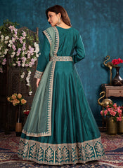 Rama Color Embroidered Art Silk Anarkali Style Suit