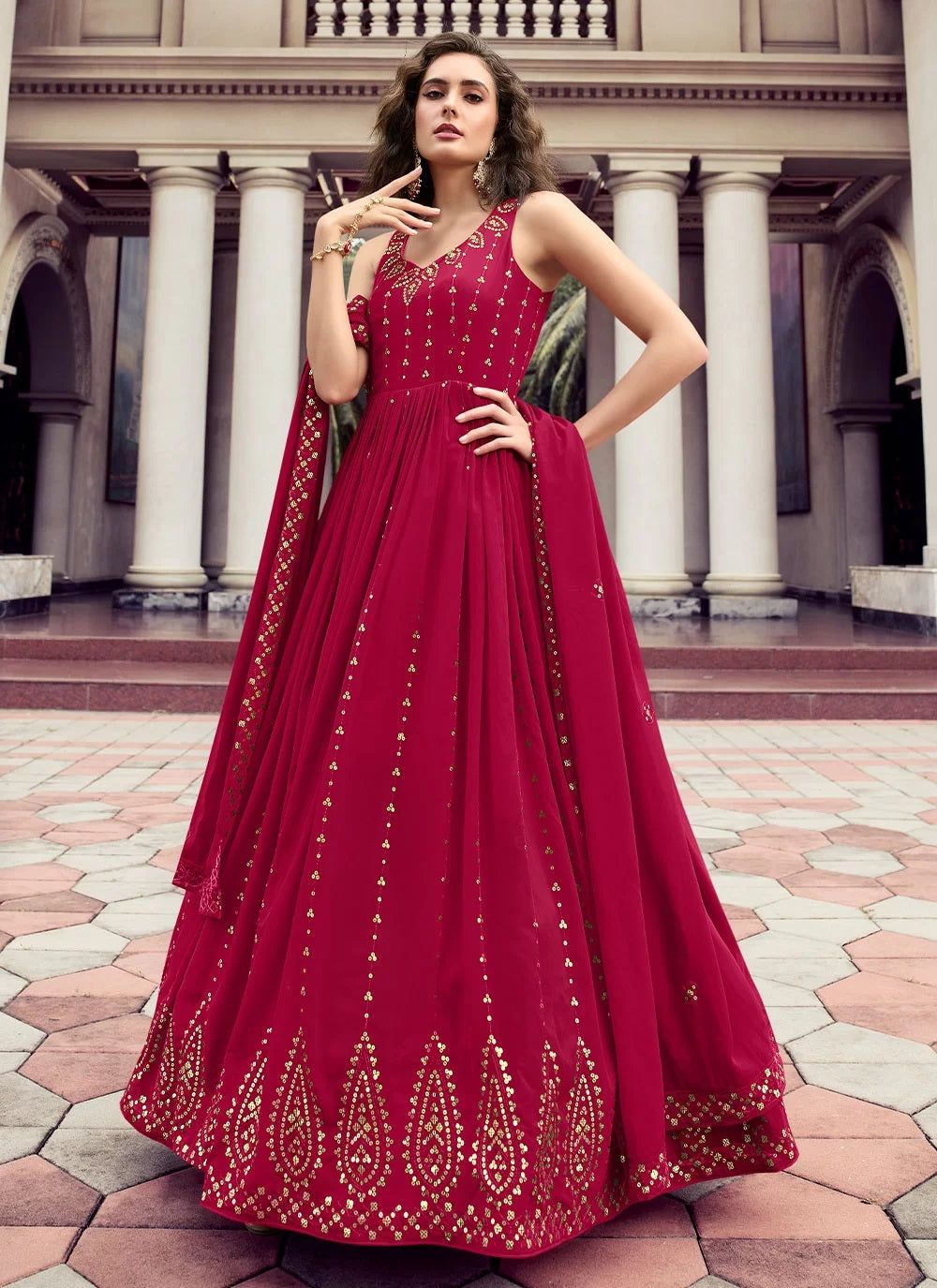 Rani Georgette Semi Stitched Anarkali Gown
