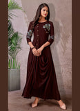 Rayon Embroidery Kurti Design In Brown