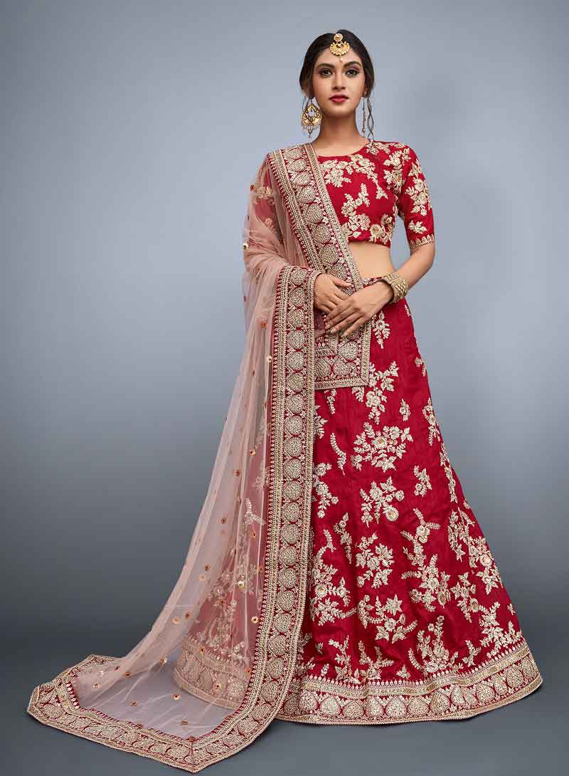 Red Bridal Wear Embrodered Lehenga Choli