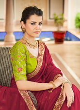 Red Designer Vichitra Silk Saree with Sequence and Swarovski Detailing