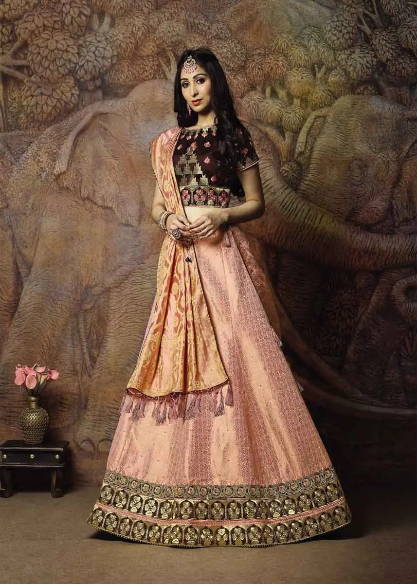 Regal Pink Color Weaved Jacquard Silk Ladies Lehenga