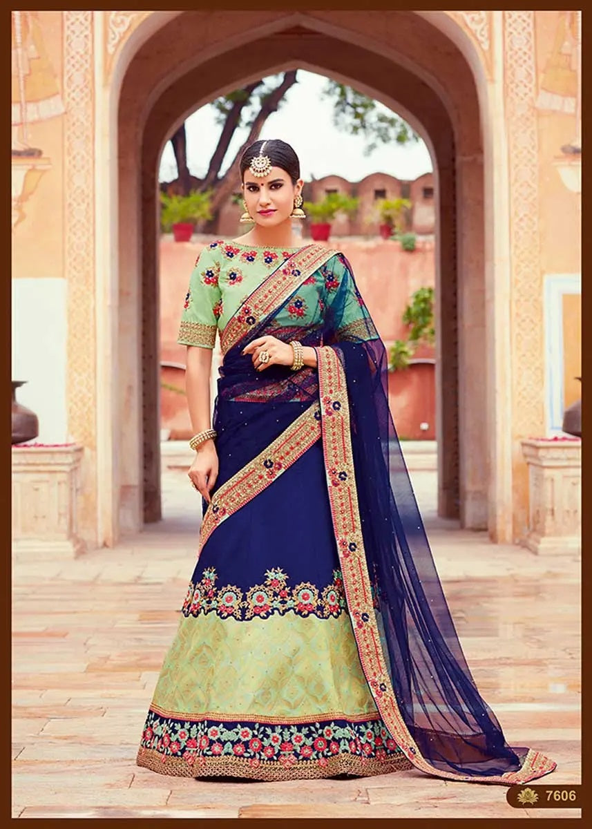Embroidery Jacquard And Taffeta Silk Lehenga Saree