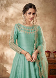 Sea Green Anarkali Suit For Party Wear With Zari Embroidery