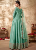 Sea Green Anarkali Suit For Party Wear With Zari Embroidery