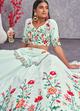 Sea Green Embroidered Georgette Lehengas