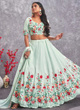 Sea Green Embroidered Georgette Lehengas
