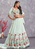 Sea Green Embroidered Georgette Lehengas