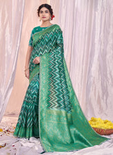 Sea Green Tusser Silk Printed Embroidery Saree