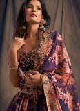 Sequins Zari Work Purple Organza Based Lehenga