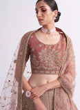 Shaded Rust Silk Heavy Sequins Embroidered Bridal Lehenga