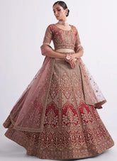Shaded Rust Silk Heavy Sequins Embroidered Bridal Lehenga