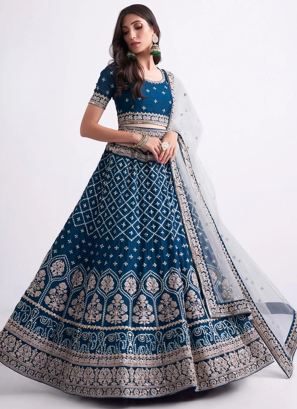 Silky Georgette Heavy Embroidered Lehenga For Engagement