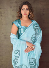 Sky Blue Organza Designer Saree