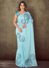 Sky Blue Organza Designer Saree