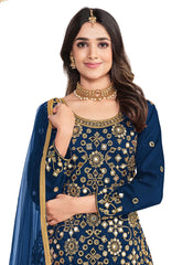 Soft Silk Mirror Work Patiyala Suit In Blue