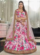 Stone and Print Work Art Silk Lehenga In Light Pink