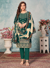 Straight Green Faux Georgette Salwar Suit
