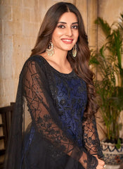 Straight Wear Net Pakistani Suit In Blue