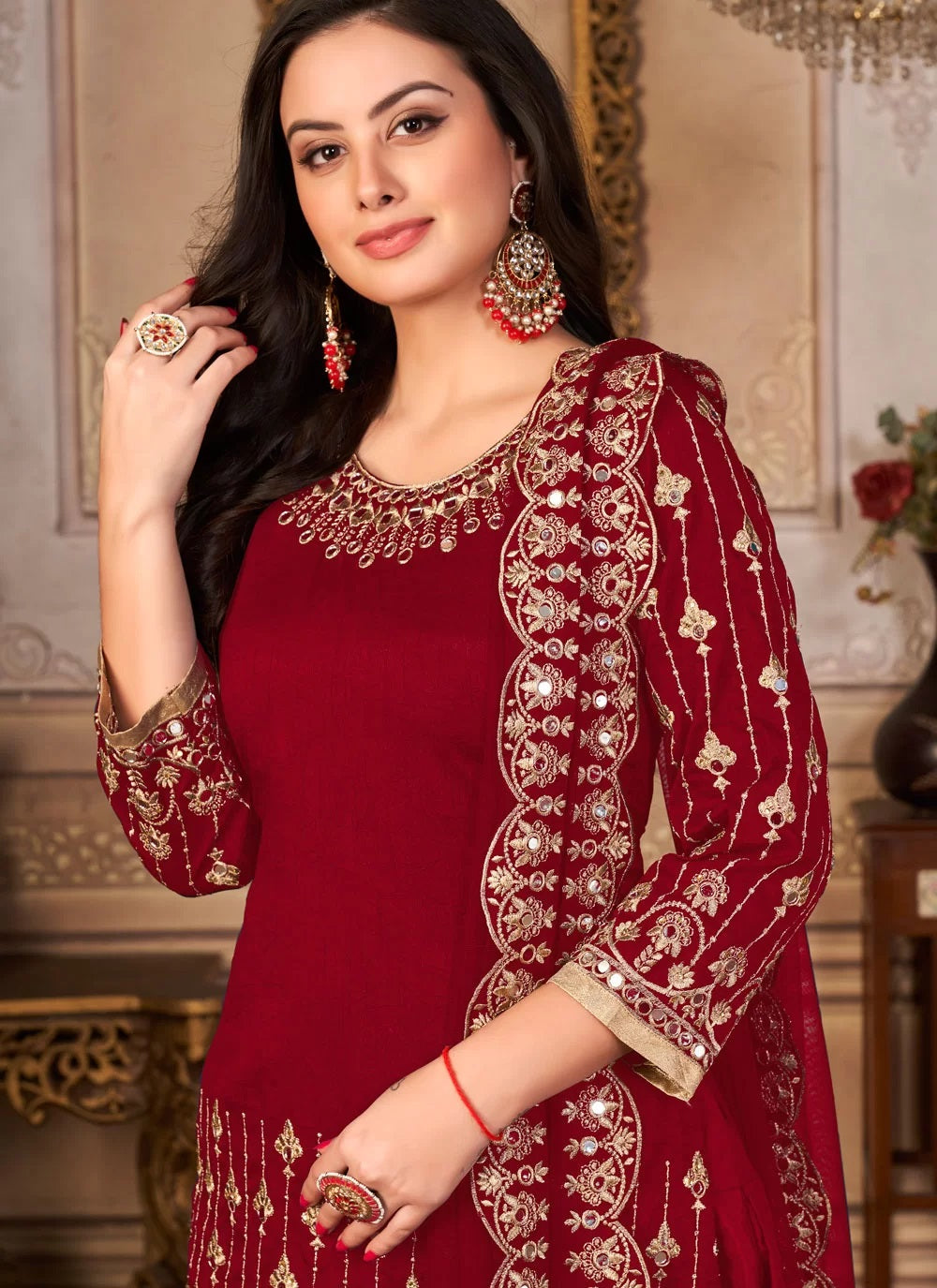 Stylish Art Silk Patiyala Suit In Maroon