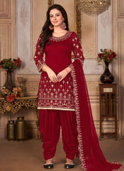 Stylish Art Silk Patiyala Suit In Maroon