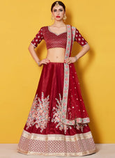 Stylish Maroon Color Velvet Silk Party Wear Lehenga