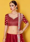Stylish Maroon Color Velvet Silk Party Wear Lehenga