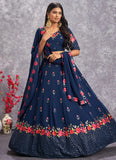 Teal Blue Georgette Embroidered Lehenga Choli