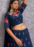 Teal Blue Georgette Embroidered Lehenga Choli