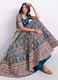 Teal Blue Net Designer Embroidered Lehenga Choli