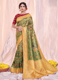 Tissue Silk Green Printed Embroidered Indian Designer Saree