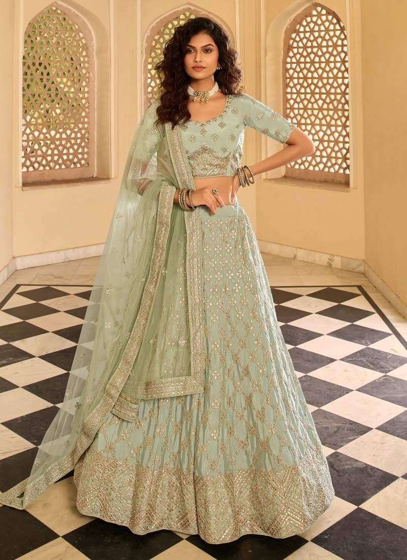 Trendy Pista Green Crepe Stone Work Lehenga