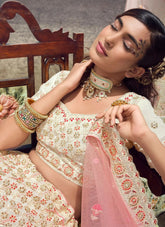Wedding Style White Georgette Embroidered Lehenga