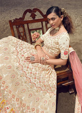 Wedding Style White Georgette Embroidered Lehenga