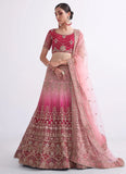 Wedding Wear Shaded Rani Net Embroidered and Zarkan work lehenga