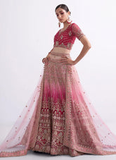 Wedding Wear Shaded Rani Net Embroidered and Zarkan work lehenga