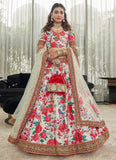 White And Red Art Silk Digital Printed Lehenga