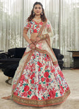 White And Red Art Silk Digital Printed Lehenga