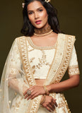 White Art Silk Embroidered Designer Lehenga