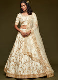 White Art Silk Embroidered Designer Lehenga