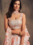 White Color Digital Printed Organza Lehenga