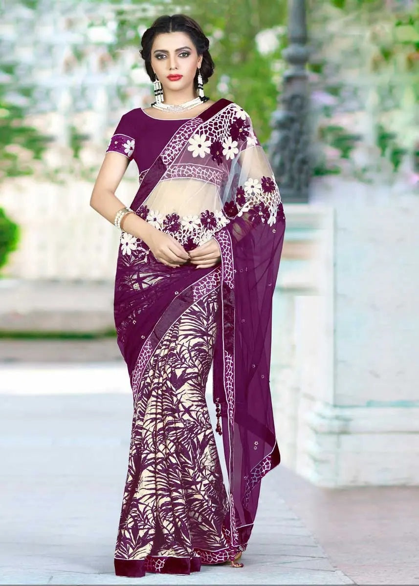 Embroidered Net Saree