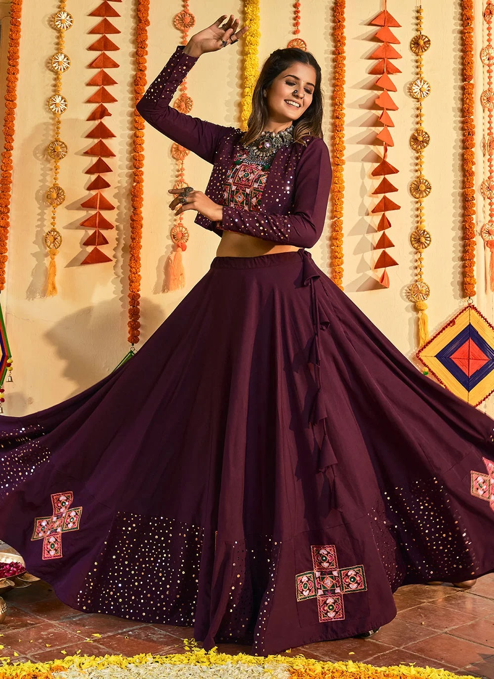 navratri chaniya choli in wine color