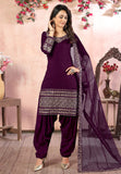 Wine Embroidered Art Silk Punjabi Suit