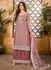 Wine Net embroidered Pakistani Palazzo Salwar Suit